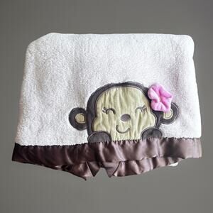 Carter’s Pink Monkey Baby Girls Blanket Pink Brown Lovey Child Mine Satin Edge